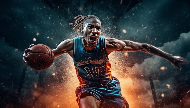 Une séance photo réaliste du jeu de basket-ball