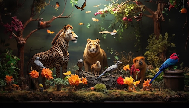 Séance photo de scène d'animaux de zoo de diorama photoréaliste