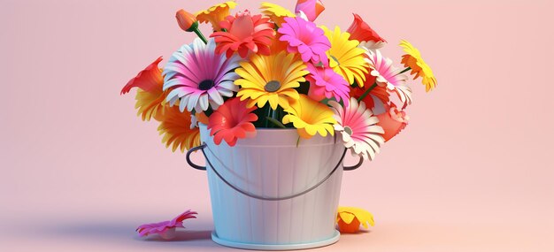 Photo un seau de fleurs d'objet 3d