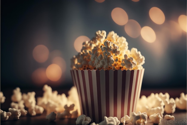 Seau à pop-corn sur fauteuil de cinéma avec salon et grand écran