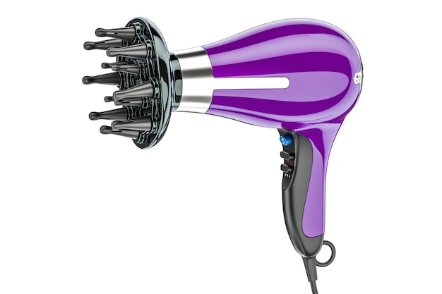 Sécheur à cheveux violet avec buse rendu 3D