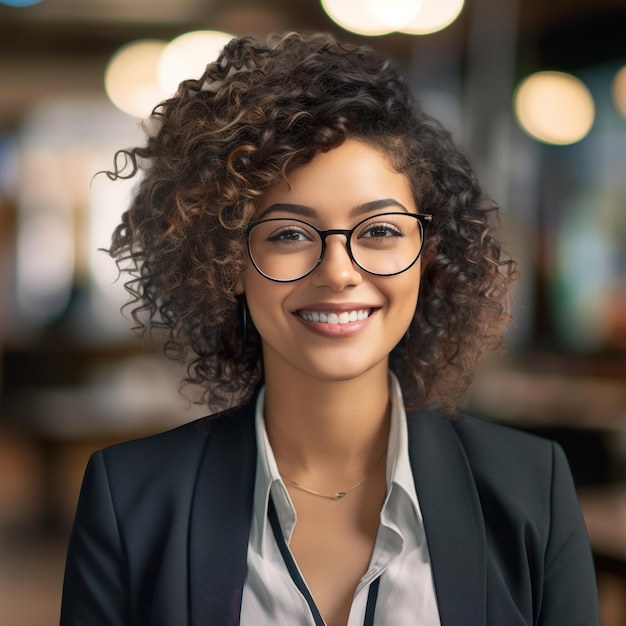 Secrétaire cheveux bouclés avec visage souriant