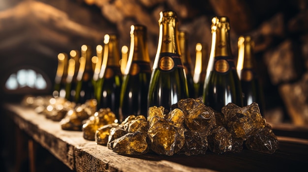 Les secrets de la cave ont dévoilé une exposition spectaculaire de bouteilles de champagne et de vin stocké au format 169