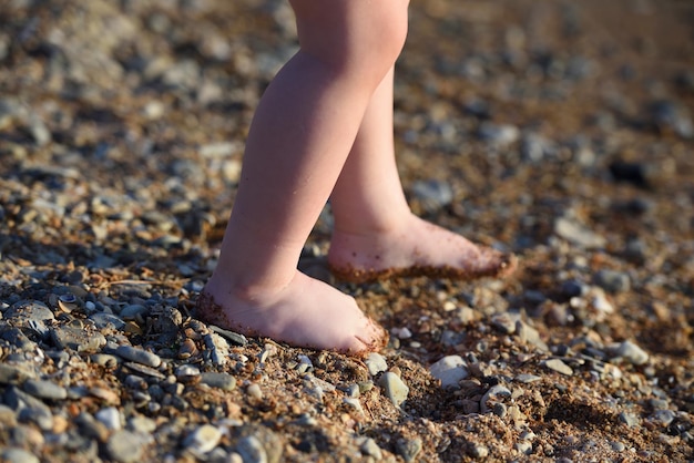 Photo section basse d'une personne sur des cailloux à la plage