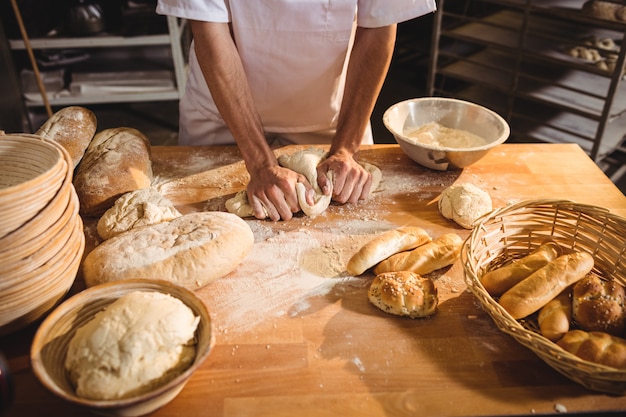 Section médiane du boulanger pétrir une pâte