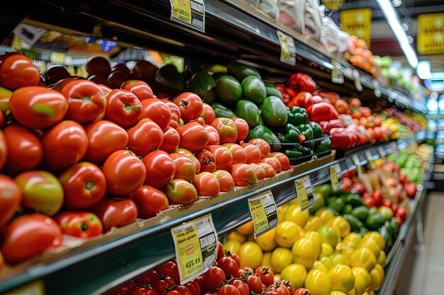 Une section de produits d'une épicerie remplie de produits frais