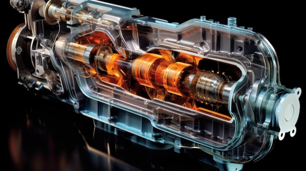 Section transversale d'un moteur de voiture avec des traces d'huile