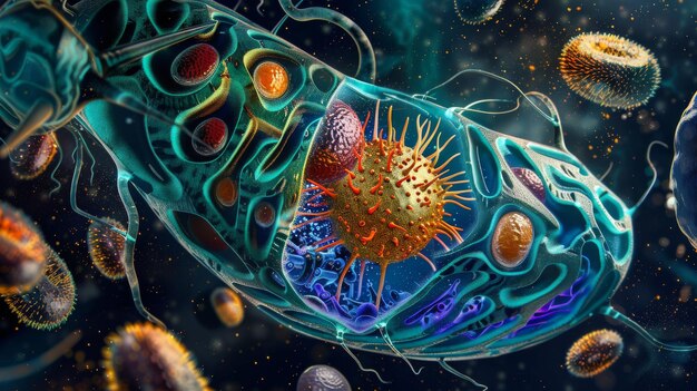 Section transversale de la paroi cellulaire colorée des plantes et des animaux eucaryotes et du chloroplast endoplasmique