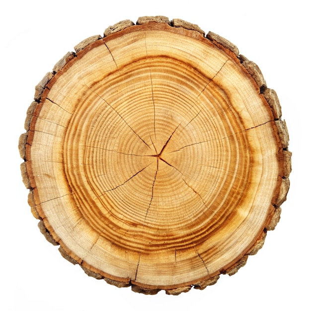 Section transversale de souches de troncs d'arbres isolées sur fond blanc