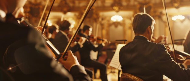 Photo une section de violon au centre d'une opulente salle de concert