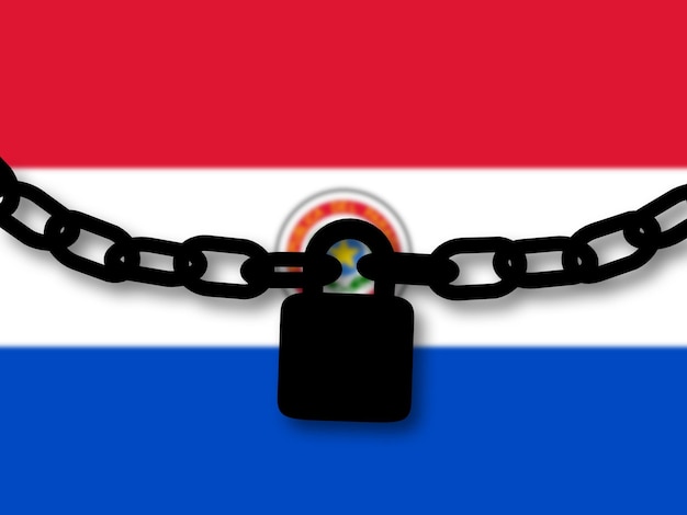 Sécurité du Paraguay Silhouette d'une chaîne et d'un cadenas sur le drapeau national