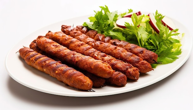 Seekh Kebab servi dans une assiette blanche avec salade