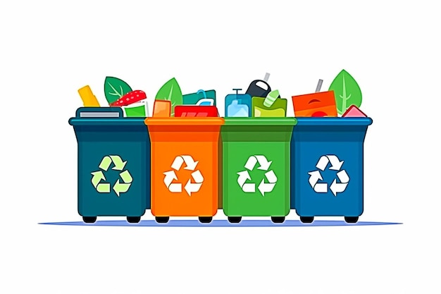 Ségrégation des déchets Tri des déchets par matériau et type dans des poubelles colorées Infographie sur la séparation et le recyclage des déchets