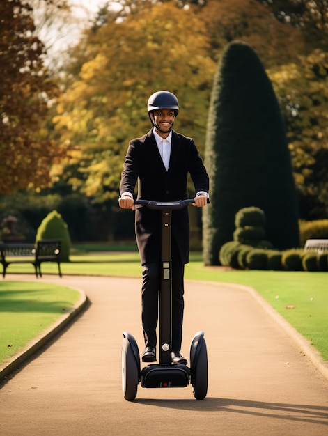 Photo un segway moderne glissant à travers un parc urbain généré par l'ia