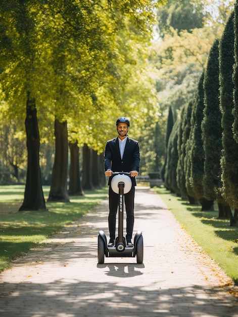 Un Segway moderne glissant à travers un parc urbain généré par l'IA