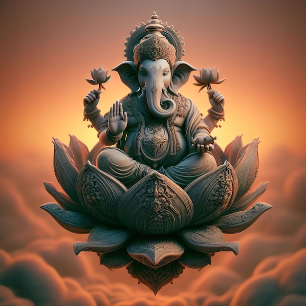 Le Seigneur Ganesha avec une fleur de lotus dans le fond du ciel