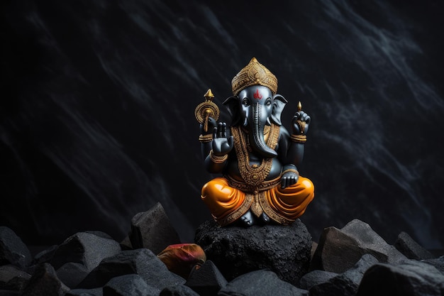 Photo le seigneur ganpati sur le style de pierre noire et le fond de ganesh chaturthi la photographie du seigneur ghanes