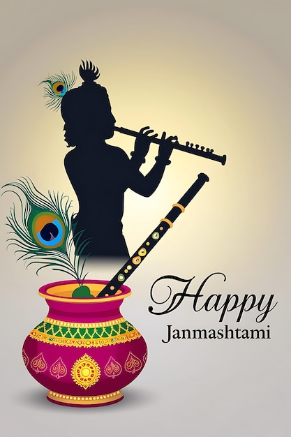 Le Seigneur Krishna jouant du Bansuri La carte de Janmashtami heureux Arrière-plan
