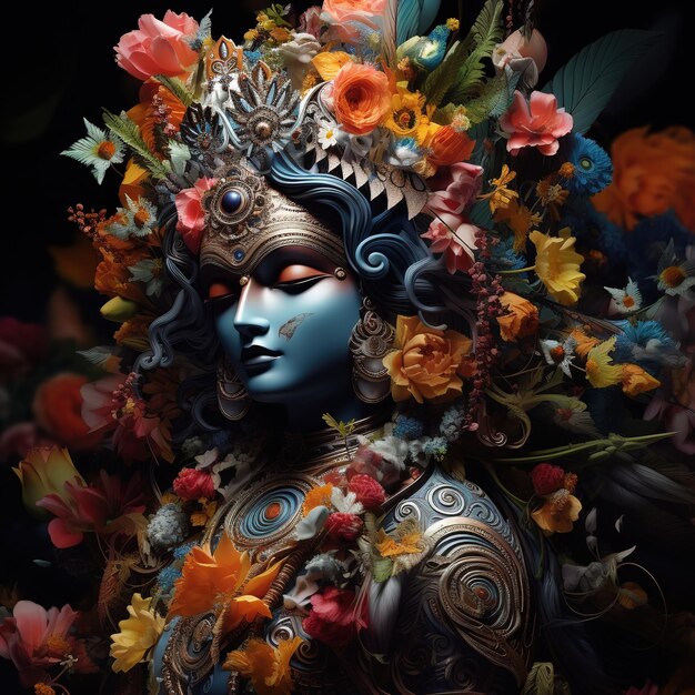 Photo seigneur krishna et jouant de la flûte à l'occasion du festival janmashtami de l'inde ai generated