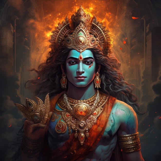 Le Seigneur Rama avec la flèche de l'arc pour Shree Ram Navami Generative Ai