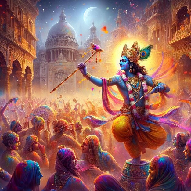 Le Seigneur Shree Krishna jouant l'image du festival de Holi