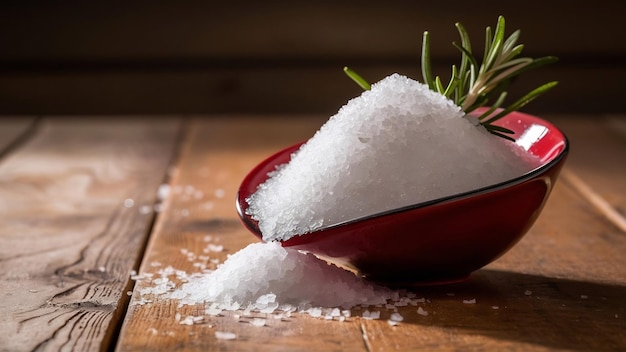 Sel de mer dans un bol rouge et autour