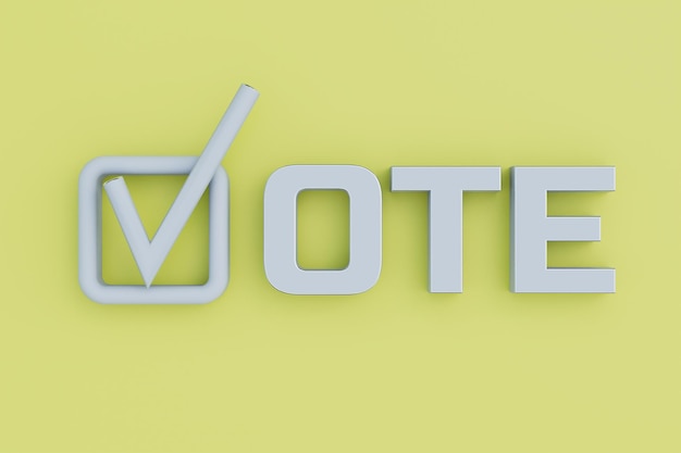 Sélection d'un candidat au vote Cochez et inscription Votez sur fond jaune rendu 3D