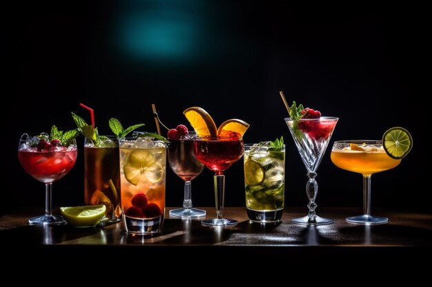 Une sélection de cocktails sur un bar