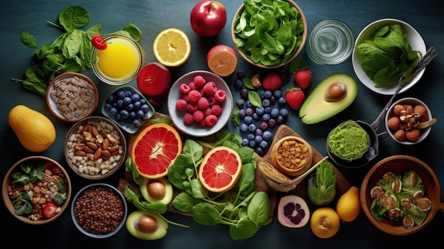 une sélection de fruits et légumes comprenant des fruits et légumes.