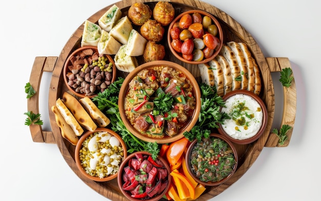 Sélection de mezze arabe fait maison sur fond blanc