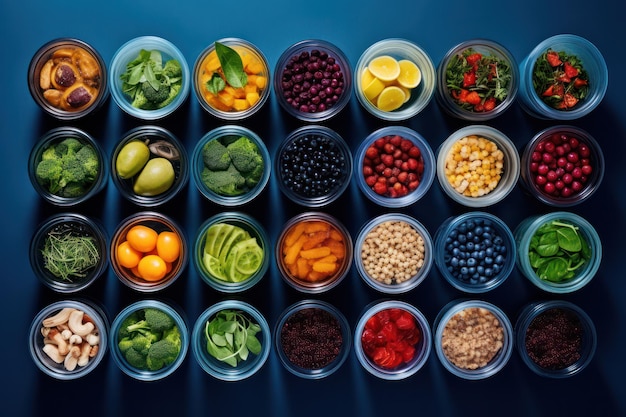 Photo sélection nutritive d'ingrédients de superaliments biologiques et sains dans un contexte vibrant