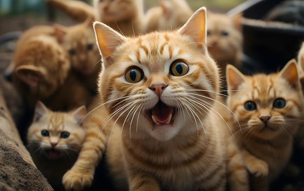 Photo un selfie de chat et ses amis