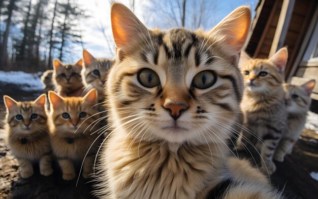 un selfie de chat et ses amis