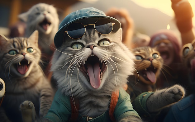 un selfie de chat et ses amis