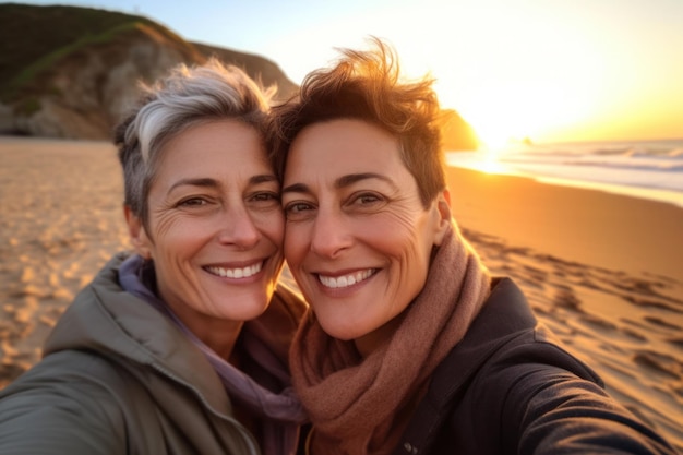 Selfie de deux femmes lesbiennes matures lgbtq acceptation générative ai