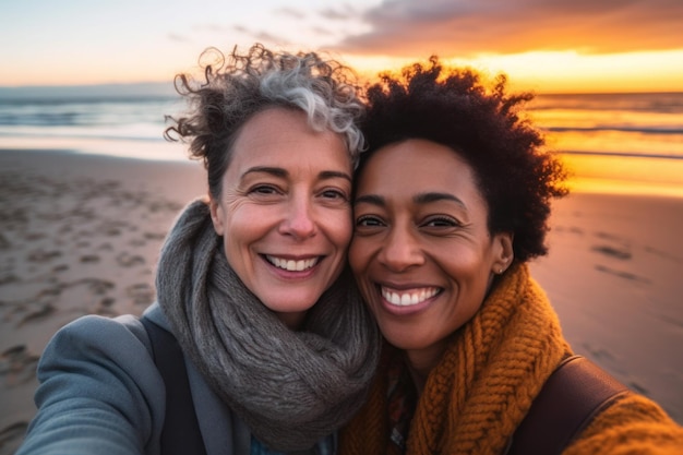 Selfie de deux femmes lesbiennes matures lgbtq acceptation générative ai