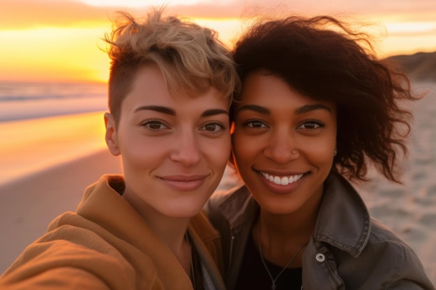 Selfie de deux femmes lesbiennes puissantes lgbtq acceptation générative ai