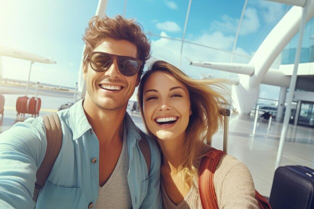 Photo un selfie de famille à l'aéroport