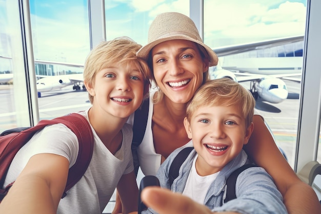 Photo un selfie de famille à l'aéroport