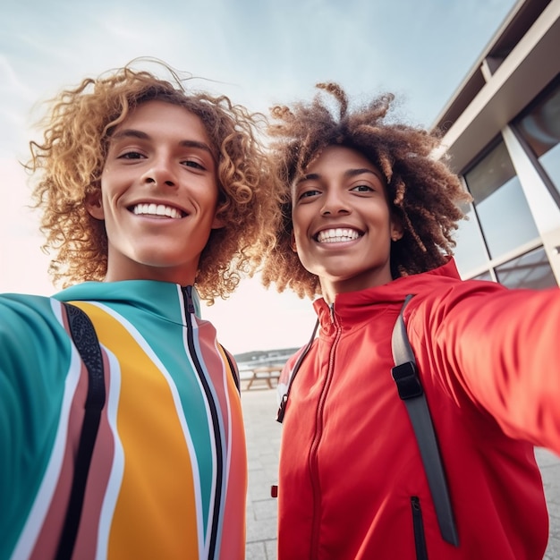 Photo un selfie avec des frères jumeaux.