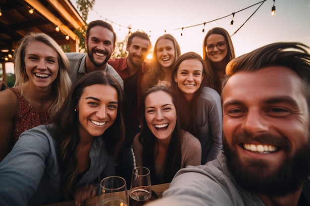 Selfie de groupe lors d'un dîner en plein air