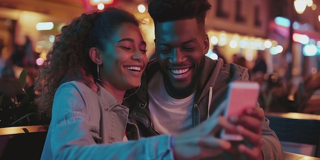 Selfie d'un jeune couple amoureux IA générative