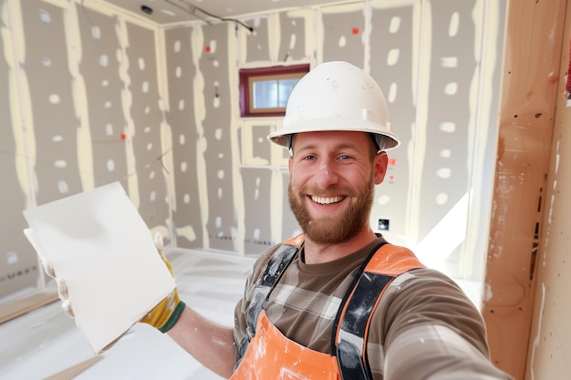 Selfie de plâtre en cours d'installation