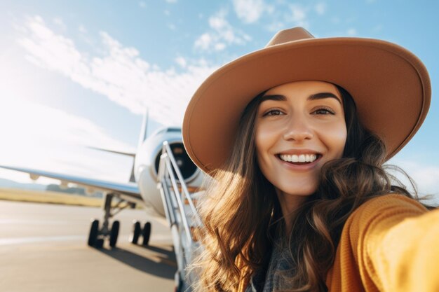 Selfie portrait avion et concept de voyage