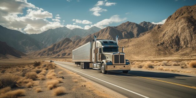 Un semi-remorque de transport traversant sans effort le vaste terrain