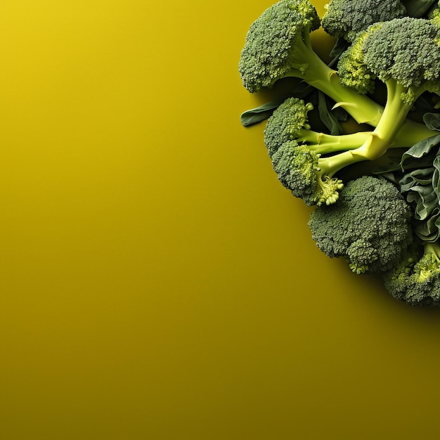 Semi-section de brocoli frais sur un fond jaune