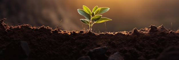 Photo les semis poussent du sol riche à la lumière du soleil du matin qui brille concept d'écologie