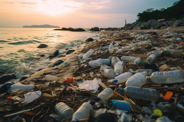 Semprona Malaisie Mai 2018 L'océan est contaminé par des déchets plastiques comme des bouteilles d'eau en plastique et