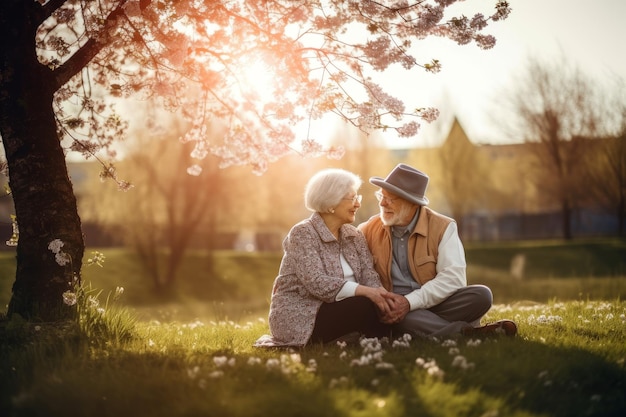 Senior couple walking park Générer Ai