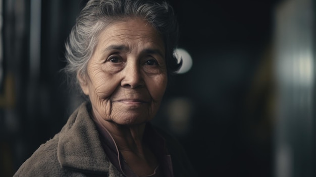 A senior hispanic female factory worker standing in metal sheet factory
